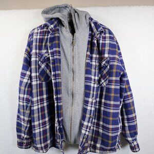 Stanley Flannel Blue Quilted‎ Lining Shirt Jacket Hoodie Size M Vintage